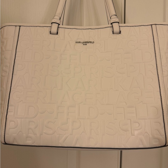 Karl Lagerfeld Handbags - Karl Lagerfeld Bright white Signature logo Embossed Tote Brand New!
